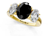 Yellow gold Fancy Black Oval Cut Diamond Three-Stone Ring with Four-Prong Setting and Classic Band_1