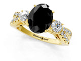 Yellow gold Fancy Black Oval Cut Diamond Three-Stone Ring with Pavé Split Shank and Four-Prong Setting_1