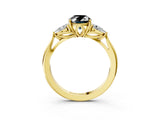 Yellow gold Fancy Black Oval Cut Diamond Three-Stone Ring with Pear Side Stones and Four-Prong Setting_51