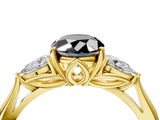 Yellow gold Fancy Black Oval Cut Diamond Three-Stone Ring with Pear Side Stones and Four-Prong Setting_52