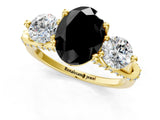 Yellow gold Fancy Black Oval Cut Diamond Three-Stone Ring with Prong Setting and Pavé Band_1