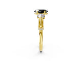Yellow gold Fancy Black Oval Cut Diamond Three-Stone Ring with Prong Setting and Pavé Band_2