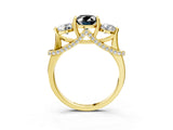 Yellow gold Fancy Black Oval Cut Diamond Three-Stone Ring with Prong Setting and Pavé Band_3