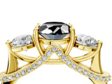 Yellow gold Fancy Black Oval Cut Diamond Three-Stone Ring with Prong Setting and Pavé Band_4