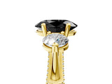 Yellow gold Fancy Black Oval Cut Diamond Three-Stone Ring with Prong Setting and Pavé Band_5