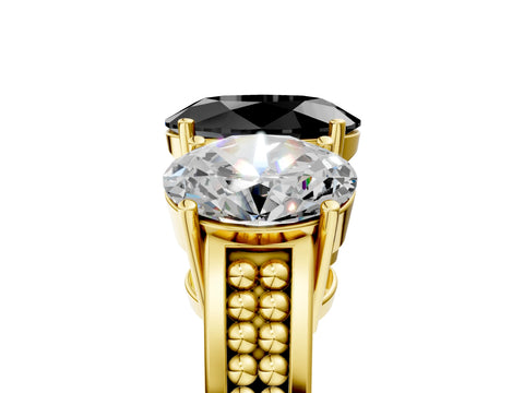Yellow gold Fancy Black Oval Cut Diamond Three-Stone Ring with Prong Setting and Textured Band_5