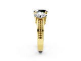 Yellow gold Fancy Black Oval Cut Diamond Three-Stone Ring with Prong Setting and Textured Band_9