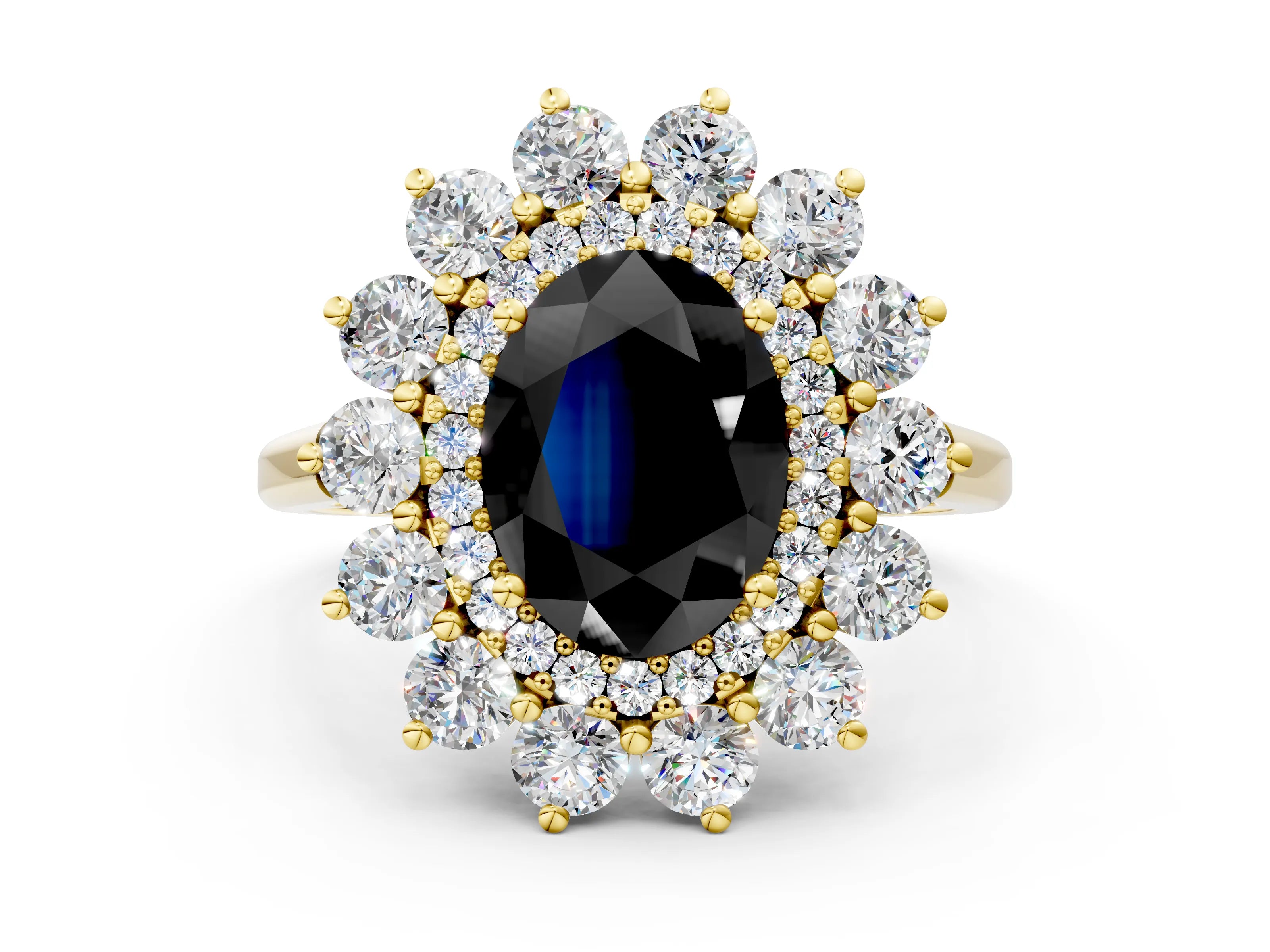 Yellow gold Fancy Black Oval Cut Halo Cluster Diamond Ring with Pave Band and Four-Prong Setting_12