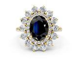 Yellow gold Fancy Black Oval Cut Halo Cluster Diamond Ring with Pave Band and Four-Prong Setting_12