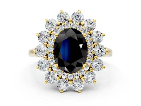 Yellow gold Fancy Black Oval Cut Halo Cluster Diamond Ring with Pave Band and Four-Prong Setting_12