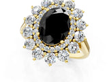 Yellow gold Fancy Black Oval Cut Halo Cluster Diamond Ring with Pave Band and Four-Prong Setting_13