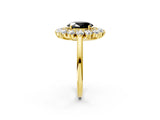 Yellow gold Fancy Black Oval Cut Halo Cluster Diamond Ring with Pave Band and Four-Prong Setting_14