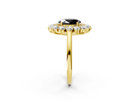 Yellow gold Fancy Black Oval Cut Halo Cluster Diamond Ring with Pave Band and Four-Prong Setting_14