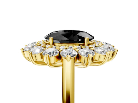 Yellow gold Fancy Black Oval Cut Halo Cluster Diamond Ring with Pave Band and Four-Prong Setting_17