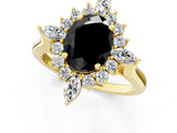 Yellow gold Fancy Black Oval Cut Halo Diamond Cluster Ring with Marquise and Round Stones on a White Gold Band with Prong Setting_1