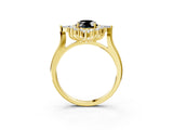Yellow gold Fancy Black Oval Cut Halo Diamond Cluster Ring with Marquise and Round Stones on a White Gold Band with Prong Setting_3