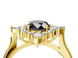 Yellow gold Fancy Black Oval Cut Halo Diamond Cluster Ring with Marquise and Round Stones on a White Gold Band with Prong Setting_4