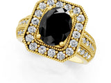 Yellow gold Fancy Black Oval Cut Halo Diamond Engagement Ring with Pave Split Shank and Four-Prong Setting_1