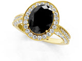 Yellow gold Fancy Black Oval Cut Halo Diamond Engagement Ring with Split Shank Band and Four-Prong Setting_1