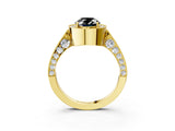 Yellow gold Fancy Black Oval Cut Halo Diamond Engagement Ring with Split Shank Band and Four-Prong Setting_3