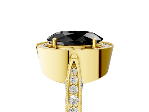 Yellow gold Fancy Black Oval Cut Halo Diamond Engagement Ring with Split Shank Band and Four-Prong Setting_5