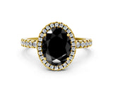 Yellow gold Fancy Black Oval Cut Halo Diamond Pave Band with Prong Setting