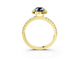 Yellow gold Fancy Black Oval Cut Halo Diamond Pave Band with Prong Setting_3
