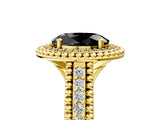 Yellow gold Fancy Black Oval Cut Halo Diamond Ring with Beaded Split Shank and Four-Prong Setting_5