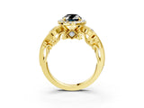 Yellow gold Fancy Black Oval Cut Halo Diamond Ring with Milgrain and Bezel Accents on a Split Shank Band_27
