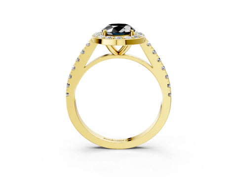 Yellow gold Fancy Black Oval Cut Halo Diamond Ring with Pavé Band and Three-Prong Setting_3