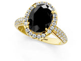 Yellow gold Fancy Black Oval Cut Halo Diamond Ring with Pavé Band_1