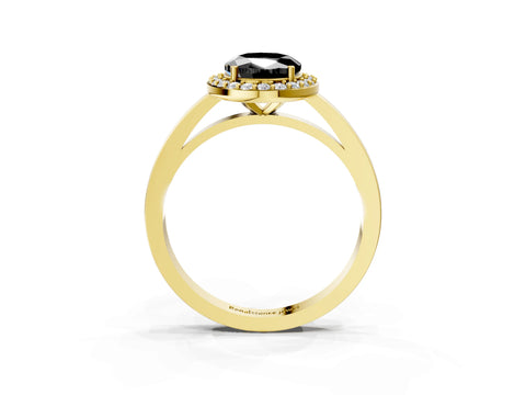 Yellow gold Fancy Black Oval Cut Halo Diamond Ring with Solitaire Band and Prong Setting_3