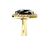 Yellow gold Fancy Black Oval Cut Halo Diamond Ring with Solitaire Band and Prong Setting_5