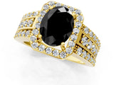 Yellow gold Fancy Black Oval Cut Halo Diamond Ring with Split Shank and Four-Prong Setting_1