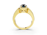 Yellow gold Fancy Black Oval Cut Halo Diamond Ring with Split Shank and Four-Prong Setting_3