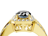 Yellow gold Fancy Black Oval Cut Halo Diamond Ring with Split Shank and Four-Prong Setting_4