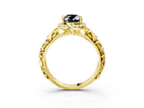 Yellow gold Fancy Black Oval Cut Halo Diamond Solitaire with Filigree Band and Four-Prong Setting_15