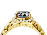 Yellow gold Fancy Black Oval Cut Halo Diamond Solitaire with Filigree Band and Four-Prong Setting_16