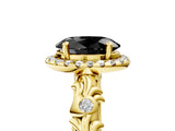 Yellow gold Fancy Black Oval Cut Halo Diamond Solitaire with Filigree Band and Four-Prong Setting_17
