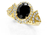 Yellow gold Fancy Black Oval Cut Halo Diamond Split Shank Engagement Ring with Four-Prong Setting_1