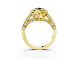 Yellow gold Fancy Black Oval Cut Halo Diamond Split Shank Pave Ring_3