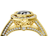 Yellow gold Fancy Black Oval Cut Halo Diamond Split Shank Pave Ring_4