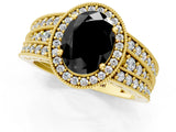 Yellow gold Fancy Black Oval Cut Halo Diamond Split Shank Ring with Prong Setting_1