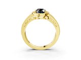 Yellow gold Fancy Black Oval Cut Halo Diamond Split Shank Ring with Prong Setting_3