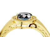 Yellow gold Fancy Black Oval Cut Halo Diamond Split Shank Ring with Prong Setting_4
