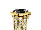 Yellow gold Fancy Black Oval Cut Halo Diamond Split Shank Ring with Prong Setting_5
