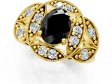 Yellow gold Fancy Black Oval Cut Halo Milgrain Diamond Engagement Ring with Leaf Band and Four-Prong Setting_1