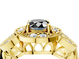 Yellow gold Fancy Black Oval Cut Halo Milgrain Diamond Engagement Ring with Leaf Band and Four-Prong Setting_4