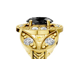 Yellow gold Fancy Black Oval Cut Halo Milgrain Diamond Engagement Ring with Leaf Band and Four-Prong Setting_5