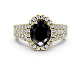 Yellow gold Fancy Black Oval Cut Halo Pavé Diamond Engagement Ring with Split Shank and Four-Prong Setting_3
